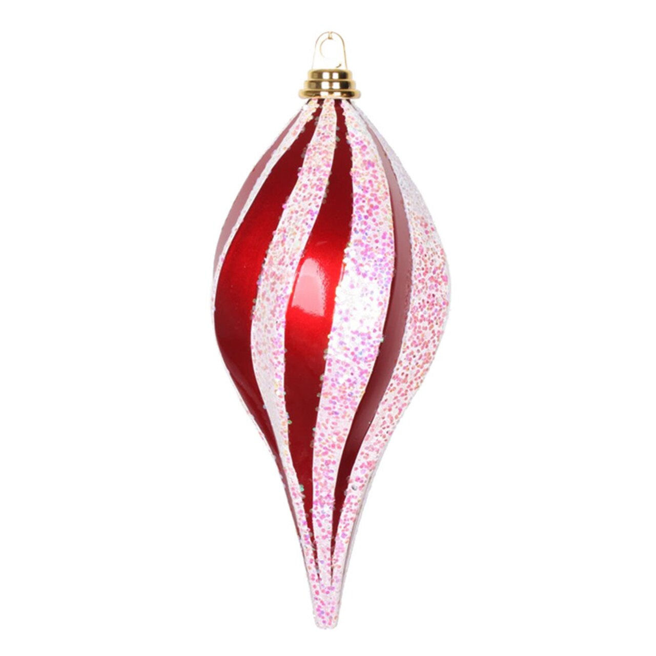 Vickerman 12 in. Red-White swirl Candy Glitter Drop Christmas Ornament